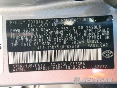 Zdjęcie 13 z 13 samochodu: 2022 TOYOTA CAMRY XLE VIN:4T1F11BK5NU063618 - miniatura