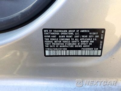 Zdjęcie 12 z 12 samochodu: 2018 VOLKSWAGEN PASSAT S VIN:1VWAA7A38JC011053 - miniatura