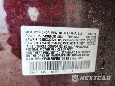 Zdjęcie 14 z 14 samochodu: 2015 HONDA PILOT LX VIN:5FNYF4H20FB015719 - miniatura