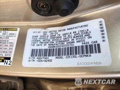 Zdjęcie 12 z 12 samochodu: 2004 TOYOTA COROLLA LE VIN:1NXBR32E24Z250701 - miniatura