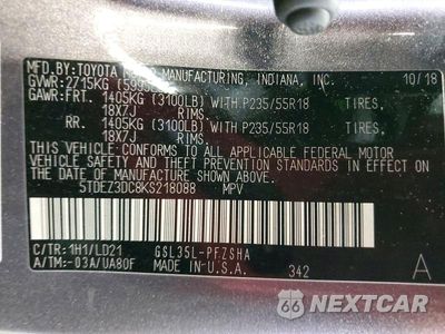 Zdjęcie 13 z 13 samochodu: 2019 TOYOTA SIENNA SE 7-PASSENGER VIN:5TDEZ3DC8KS218088 - miniatura