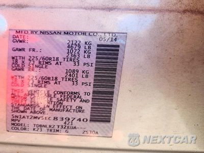 Zdjęcie 13 z 13 samochodu: 2014 NISSAN ROGUE SL VIN:5N1AT2MV5EC839740 - miniatura
