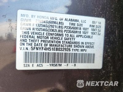 Zdjęcie 13 z 13 samochodu: 2014 HONDA PILOT EXL VIN:5FNYF4H51EB032926 - miniatura