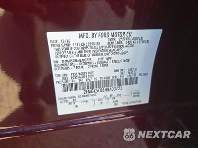 Zdjęcie 12 z 12 samochodu: 2017 FORD FLEX SEL VIN:2FMGK5C86HBA03725 - miniatura