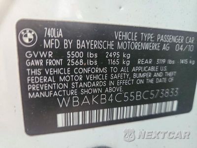 Zdjęcie 12 z 12 samochodu: 2011 BMW 740 LI VIN:WBAKB4C55BC573833 - miniatura