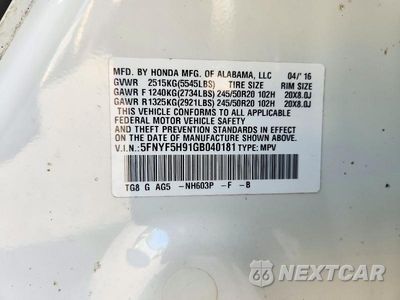 Zdjęcie 14 z 14 samochodu: 2016 HONDA PILOT TOURING VIN:5FNYF5H91GB040181 - miniatura