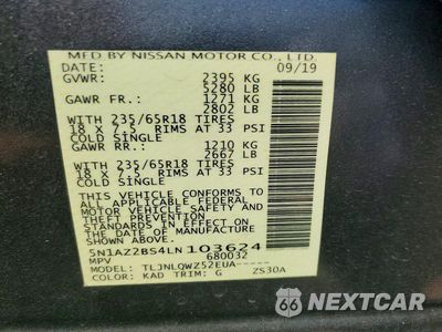 Zdjęcie 12 z 12 samochodu: 2020 NISSAN MURANO SV VIN:5N1AZ2BS4LN103624 - miniatura