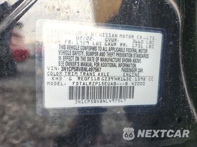 Zdjęcie 12 z 12 samochodu: 2022 NISSAN KICKS S VIN:3N1CP5BV8NL497567 - miniatura