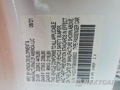 Zdjęcie 12 z 12 samochodu: 2021 HONDA ACCORD SPORT VIN:1HGCV1F38MA095933 - miniatura