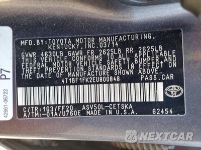 Zdjęcie 12 z 12 samochodu: 2014 TOYOTA CAMRY SE VIN:4T1BF1FK2EU800848 - miniatura