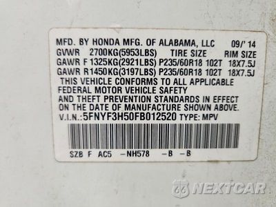 Zdjęcie 13 z 13 samochodu: 2015 HONDA PILOT EXL VIN:5FNYF3H50FB012520 - miniatura