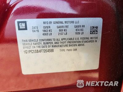 Zdjęcie 12 z 12 samochodu: 2015 CHEVROLET CRUZE LT VIN:1G1PC5SB4F7264588 - miniatura