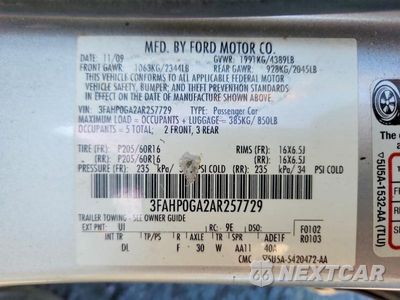 Zdjęcie 12 z 12 samochodu: 2010 FORD FUSION S VIN:3FAHP0GA2AR257729 - miniatura