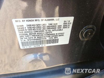 Zdjęcie 13 z 13 samochodu: 2019 HONDA PASSPORT ELITE VIN:5FNYF8H08KB015726 - miniatura