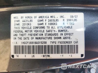 Zdjęcie 12 z 12 samochodu: 2008 HONDA ACCORD EXL VIN:1HGCP26818A015258 - miniatura