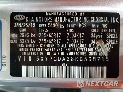 Zdjęcie 13 z 13 samochodu: 2019 KIA SORENTO LX VIN:5XYPGDA38KG568715 - miniatura