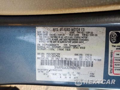 Zdjęcie 12 z 12 samochodu: 2012 FORD FUSION SEL VIN:3FAHP0JA3CR404779 - miniatura