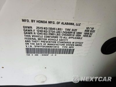 Zdjęcie 13 z 13 samochodu: 2019 HONDA PILOT EX VIN:5FNYF5H39KB012813 - miniatura