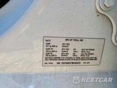 Zdjęcie 12 z 12 samochodu: 2022 TESLA MODEL Y VIN:7SAYGAEE7NF433478 - miniatura