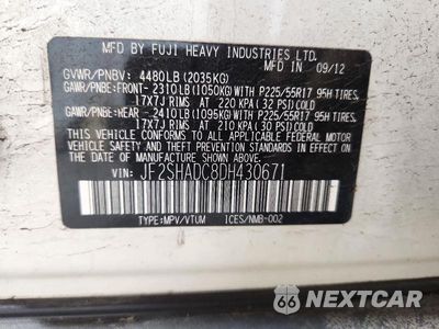 Zdjęcie 13 z 13 samochodu: 2013 SUBARU FORESTER 2.5X PREMIUM VIN:JF2SHADC8DH430671 - miniatura
