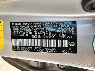 Zdjęcie 12 z 12 samochodu: 2005 LEXUS ES 330 VIN:JTHBA30G755100884 - miniatura