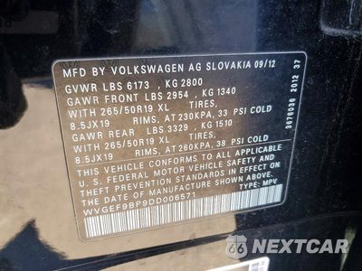 Zdjęcie 14 z 14 samochodu: 2013 VOLKSWAGEN TOUAREG V6 VIN:WVGEF9BP9DD006571 - miniatura