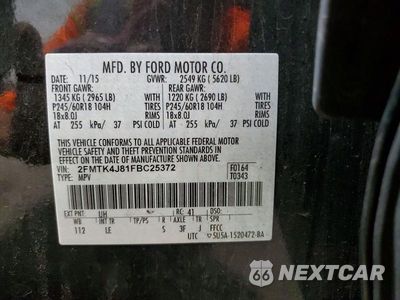 Zdjęcie 14 z 14 samochodu: 2015 FORD EDGE SEL VIN:2FMTK4J81FBC25372 - miniatura