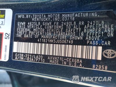 Zdjęcie 12 z 12 samochodu: 2018 TOYOTA CAMRY HYBRID XLE VIN:4T1B21HK5JU506749 - miniatura