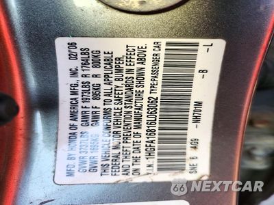 Zdjęcie 12 z 12 samochodu: 2006 HONDA CIVIC EX VIN:1HGFA16816L063062 - miniatura