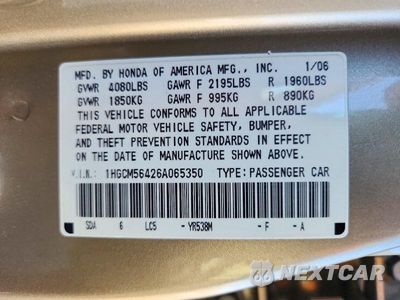 Zdjęcie 12 z 12 samochodu: 2006 HONDA ACCORD LX VIN:1HGCM56426A065350 - miniatura