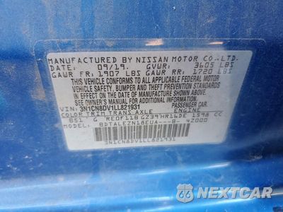 Zdjęcie 12 z 12 samochodu: 2020 NISSAN VERSA S VIN:3N1CN8DV1LL821931 - miniatura