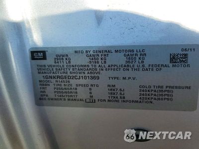 Zdjęcie 13 z 13 samochodu: 2012 CHEVROLET TRAVERSE LT VIN:1GNKRGED2CJ101369 - miniatura