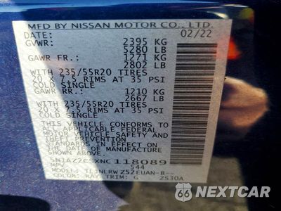 Zdjęcie 14 z 14 samochodu: 2022 NISSAN MURANO SL VIN:5N1AZ2CSXNC118089 - miniatura