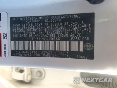 Zdjęcie 12 z 12 samochodu: 2018 TOYOTA CAMRY SE VIN:4T1B11HK4JU597337 - miniatura