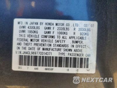 Zdjęcie 12 z 12 samochodu: 2007 ACURA TSX VIN:JH4CL96977C014371 - miniatura