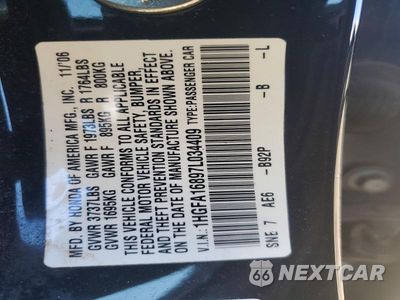 Zdjęcie 12 z 12 samochodu: 2007 HONDA CIVIC EX VIN:1HGFA16897L034409 - miniatura
