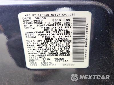 Zdjęcie 13 z 13 samochodu: 2009 INFINITI FX35 BASE VIN:JNRAS18WX9M159448 - miniatura