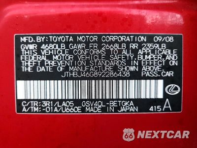 Zdjęcie 12 z 12 samochodu: 2009 LEXUS ES 350 VIN:JTHBJ46G892286438 - miniatura