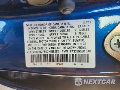 Zdjęcie 12 z 12 samochodu: 2013 HONDA CIVIC LX VIN:2HGFB2F55DH598298 - miniatura