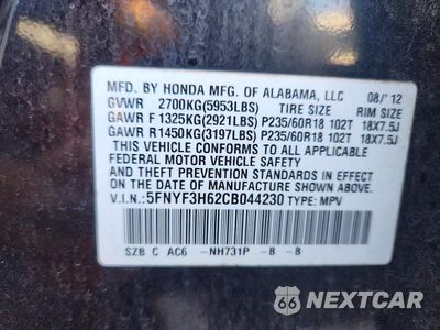Zdjęcie 13 z 13 samochodu: 2012 HONDA PILOT EXL VIN:5FNYF3H62CB044230 - miniatura