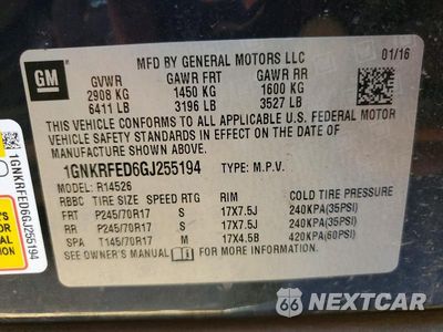 Zdjęcie 13 z 13 samochodu: 2016 CHEVROLET TRAVERSE LS VIN:1GNKRFED6GJ255194 - miniatura