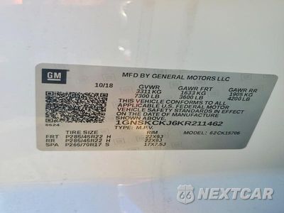 Zdjęcie 13 z 13 samochodu: 2019 CHEVROLET TAHOE K1500 PREMIER VIN:1GNSKCKJ6KR211462 - miniatura