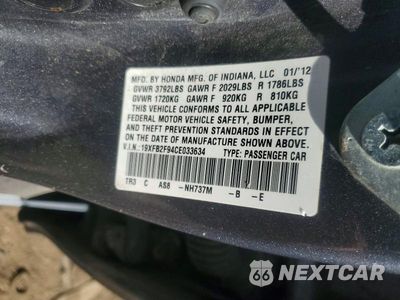 Zdjęcie 12 z 12 samochodu: 2012 HONDA CIVIC EXL VIN:19XFB2F94CE033634 - miniatura