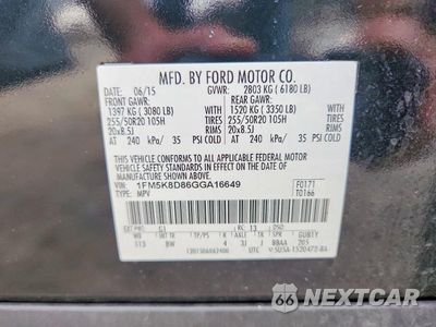 Zdjęcie 13 z 13 samochodu: 2016 FORD EXPLORER XLT VIN:1FM5K8D86GGA16649 - miniatura