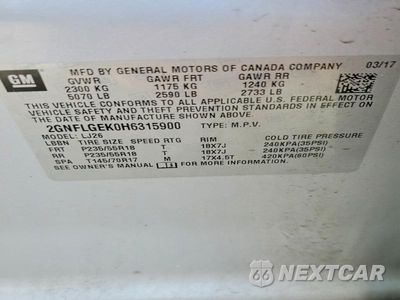Zdjęcie 13 z 13 samochodu: 2017 CHEVROLET EQUINOX PREMIER VIN:2GNFLGEK0H6315900 - miniatura