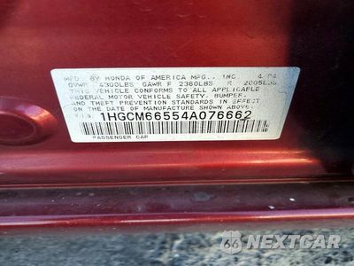 Zdjęcie 12 z 12 samochodu: 2004 HONDA ACCORD EX VIN:1HGCM66554A076662 - miniatura