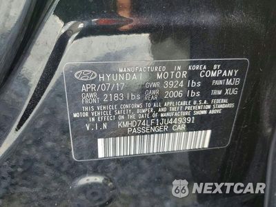 Zdjęcie 12 z 12 samochodu: 2018 HYUNDAI ELANTRA SE VIN:KMHD74LF1JU449391 - miniatura