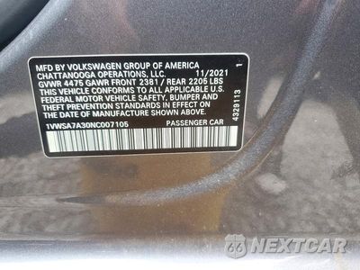 Zdjęcie 12 z 12 samochodu: 2022 VOLKSWAGEN PASSAT SE VIN:1VWSA7A30NC007105 - miniatura