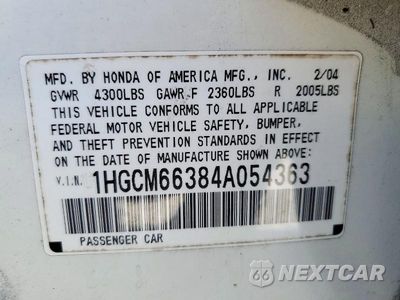 Zdjęcie 12 z 12 samochodu: 2004 HONDA ACCORD LX VIN:1HGCM66384A054363 - miniatura