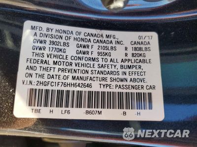 Zdjęcie 12 z 12 samochodu: 2017 HONDA CIVIC EXL VIN:2HGFC1F76HH642646 - miniatura